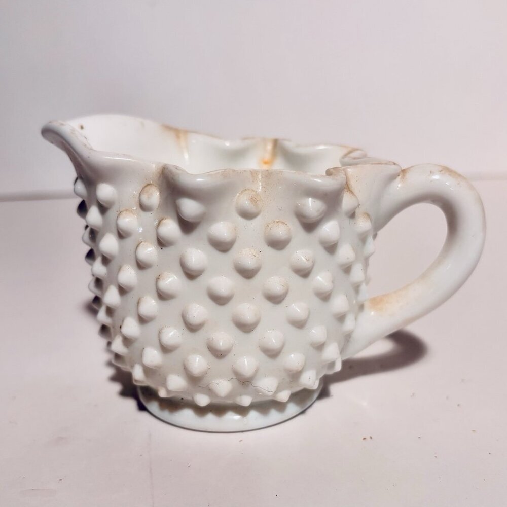 Vintage Old Fenton Milk Glass Hobnail Star Top Sugar and Creamer Set - Picture 3 of 9
